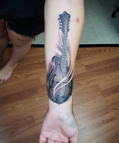 Mandolin Tattoo, Guitar Tattoo, Guitar Lovers, Music Tattoo, Guitar Body, Mandolin, Black Label, I Tattoo, Watercolor Tattoo