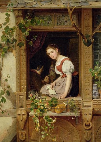 Dreaming on the windows by August Friedrich Siegert August Friedrich, Pierre Auguste Cot, Art Ancien, Classic Paintings, Realistic Paintings, Classical Art, Henri Matisse, Old Art, Window Sill