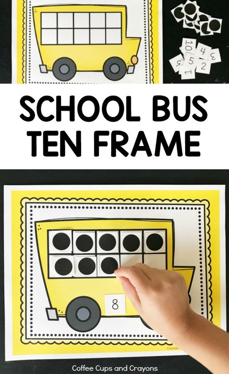 Free Printable School Bus Ten Frame for Preschool, Kindergarten and First Grade Kids! Education Printables, Ten Frame Activities, Differentiated Kindergarten, August Crafts, Printable School, Math Activities For Kids, Reading Street, Mo Willems, Transportation Theme