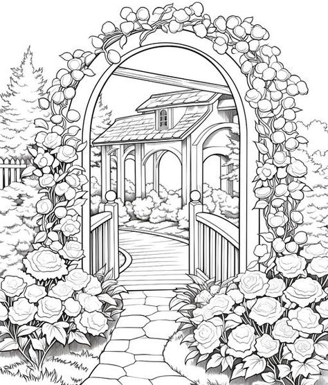 Romantic Secret Garden. Coloring Pages. Coloring Book For Adults Stock 52E Printable Adult Coloring Pages Flowers, Rose Garden Drawing, Flower Garden Sketch, Garden Sketch Drawing, Flower Garden Coloring Pages, Secret Garden Coloring Pages, Coloring Pages Garden, Coloring Sheets For Adults, Adult Coloring Pages Free Printable