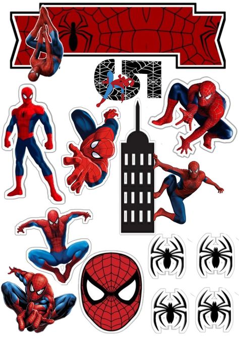 Spiderman Cake Topper Printable Free, Spiderman Cupcake Toppers, Bug Birthday Cakes, Spiderman Topper, Happy Birthday Spiderman, Spiderman Theme Party, Spiderman Christmas, Spiderman Stickers, Spiderman Cupcakes