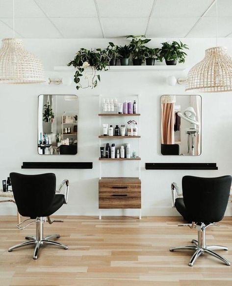 2 Chair Salon Suite, Hairstylist Suite Ideas, Home Salon Ideas Small, Mini Salon Ideas, Small Salon Designs, Small Hair Salon, Salon Suite Decor, Small Salon, Nail Salon Interior Design