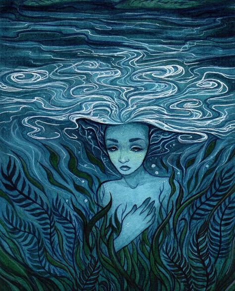 Madalyn McLeod - Artist on Instagram: “I haven't had time for #mermay this year, but here is a Naiad painting from last year called "Into the Depths". One of the pieces for my…” Watercolor And Colored Pencil, Water Fairy, Ink Watercolor, Oracle Deck, Mythology Art, Mystical Art, Soul Art, Mermaid Art, Ethereal Art