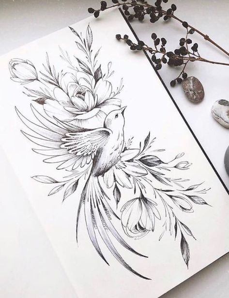 Sparrow And Peony Tattoo, Tattoo Birds And Flowers, Bird Flower Tattoo Design, Bird Angel Tattoo, Bird Sleeve Tattoo Women, Bird Leg Tattoo, Bird Sleeve Tattoo, Bird With Flowers Tattoo, Bird Flower Tattoo