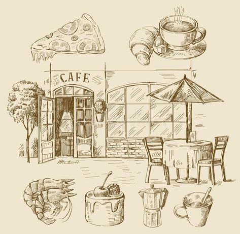 Hand drawn cafe. Vector illustration with hand drawn of cafe #Sponsored , #Paid, #AD, #drawn, #hand, #illustration, #Hand Scene Drawing, Pen Art Drawings, Hand Pictures, Graphite Drawings, Urban Sketching, Weird Art, Pen Art, Image Photography, Art Sketches