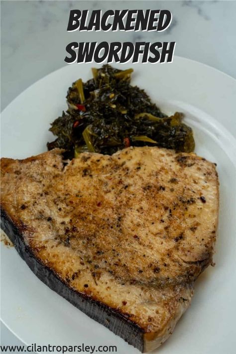 These Blackened Swordfish Steaks are made with swordfish steaks, salt, pepper, Cajun seasoning, a greased baking sheet, and broiled to perfection. Blackened Swordfish, Baked Swordfish, Healthy Family Dinner Recipes, Swordfish Steak, Cilantro Parsley, Grilled Swordfish, Swordfish Recipes, Healthy Family Dinner, Dinner Recipes Healthy Family