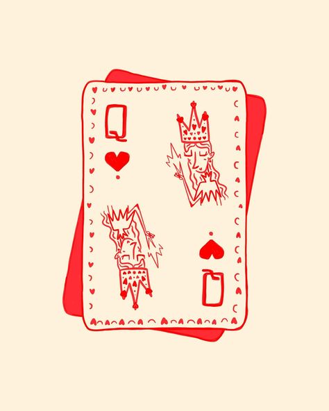 Heart Card Design, Queen Of Hearts Graphic Design, Queen Card Illustration, Queen Of Hearts Aesthetic, Queen Of Hearts Art, Two Of Hearts, Playing Card Tattoos, Queen Of Hearts Card, Queen Card