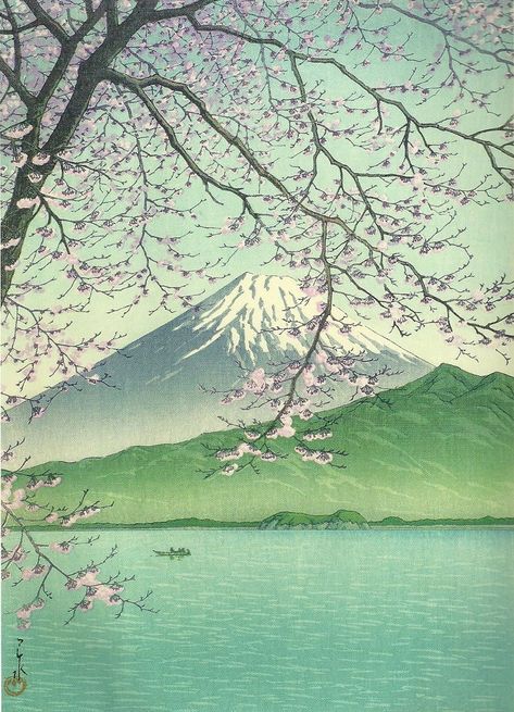 Kawase Hasui Paintings, Japanese Art Landscape, Gunung Fuji, Kawase Hasui, Mont Fuji, Japanese Artwork, Mt Fuji, Shizuoka, Art Japonais