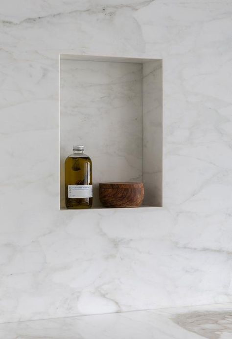 Marble Shower Niche, Hexagon Shower Floor, Vintage Clawfoot Tub, Grey Marble Tile, Blue Painted Walls, Grey Subway Tiles, Marble Subway Tiles, Marble Wall Tiles, Marble Showers