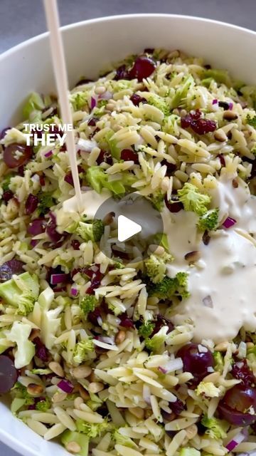 Sarah Pound on Instagram Risoni Salad, Dried Cranberry, Broccoli Stems, Creamy Broccoli, Grape Salad, Small Head, Red Grapes, Pine Nuts, Dried Cranberries