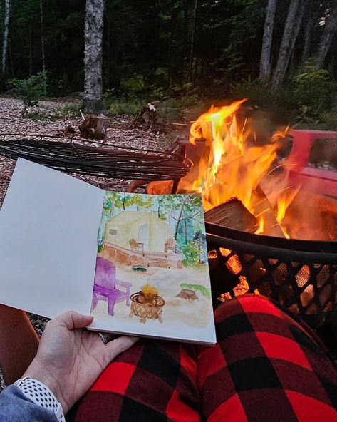 Little watercolor from a recent camping trip. Should I go back and add liner? 🤔 💭 #camping #smores #fireplace #watercoloronthego #koiwatercolors #art #artist #cute #fun Camping Watercolor, Camping Smores, Watercolor Kit, Camping Trip, Camping Trips, Koi, Art Artist, Fireplace, Camping