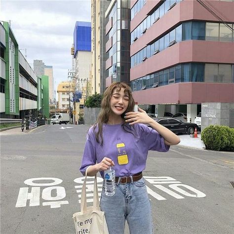 Purple Outfits Ideas, Japanese Water Bottle, Violet Outfits, Palette Aesthetic, Korea Street Style, Purple Aesthetics, Japanese Water, Aesthetic Feed, Korea Seoul