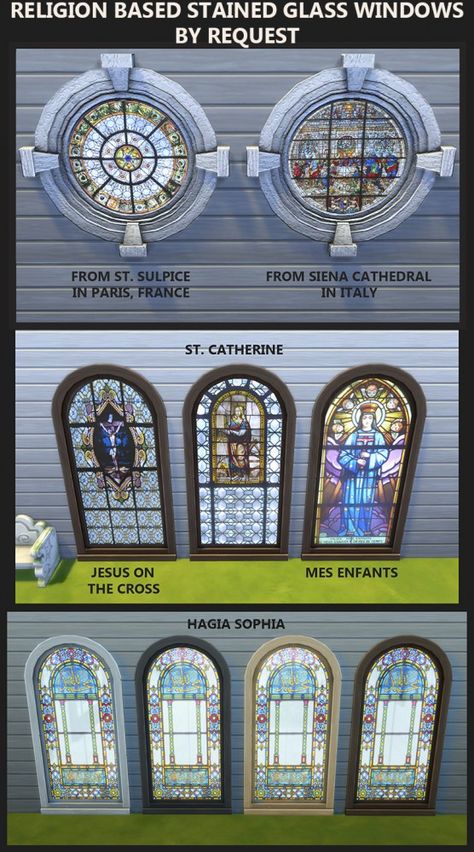 Mod The Sims: Stained Glass Windows – Religious Theme by Simmiller • Sims 4 Downloads Sims 4 Stained Glass Windows, Whimsigothic Sims 4 Cc, Sims 4 Religious Cc, Sims 4 Art Deco Cc, The Sims 4 Pack, Sims 4 Decades Challenge, Sims Medieval, Medieval Furniture, The Sims 4 Packs