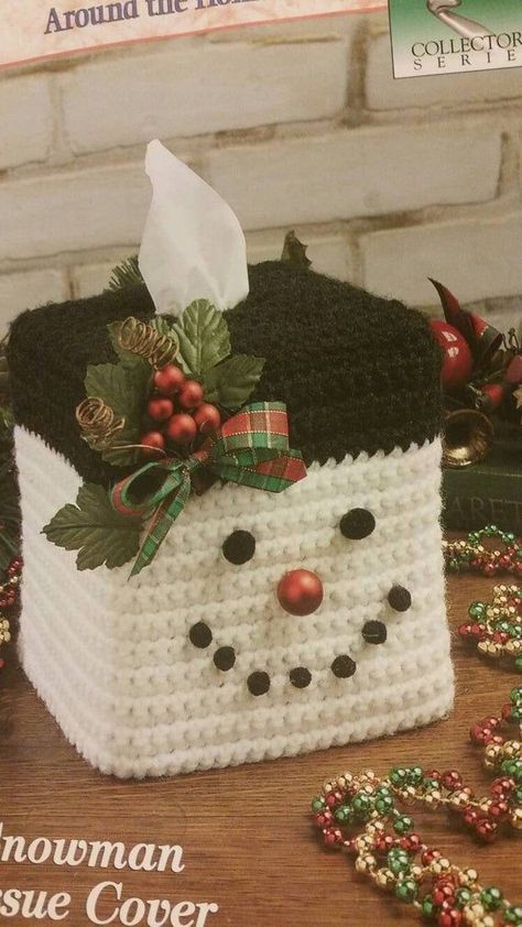 Crochet Snowman, Tissue Cover, Crochet Xmas, Crochet Christmas Decorations, Holiday Crochet, Crochet Christmas Ornaments, Christmas Crochet Patterns, Order Book, Tissue Box Cover