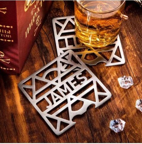 Personalized Coaster, Metal Coasters, Custom Bottle Opener, Custom Bottle, Wire Drawing, Gifts For Beer Lovers, Drawing Process, Custom Bottles, Personalized Coasters