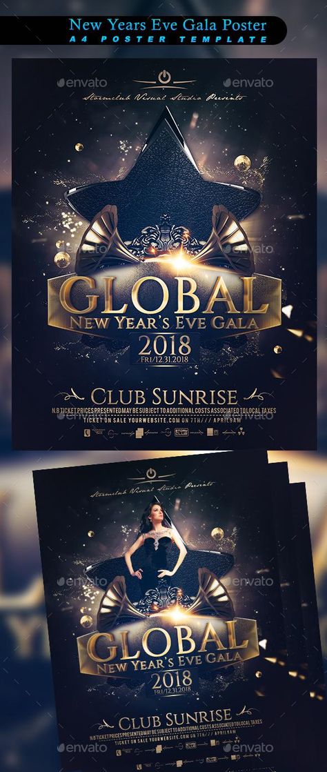 New Years Eve Gala Poster for $10 - Envato Market #flyer #concert #FlyerDesign #music #print #flyertemplates #ConcertFlyer #EventFlyer #GraphicDesign #graphic #EnvatoMarket #graphics #BestDesignResources Golden Invitation, New Year's Eve Flyer, New Year Concert, New Years Ball, Flyers Template, Concert Flyer, Music Flyer, Halloween Flyer, Gold Poster