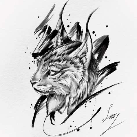 Lynx Tattoo, Cat Face Tattoos, Tattoo Themes, Animal Drawings Sketches, Sketch Tattoo Design, Cat Sketch, Tattoo Portfolio, Tattoo Art Drawings, Desenho Tattoo