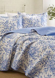 Laura Ashley Bedford Quilt Set | belk Blue And White Toile, Blue And White Bedding, Blue Dorm, Paisley Quilt, Orange Quilt, King Quilt Sets, Cotton Quilt Set, Bamboo Decor, Karim Rashid