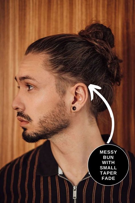 Men Long Hair Professional, Men’s Long Hair Shaved Sides, Men Long Hair Sidecut, Low Taper Fade Man Bun, Man Bun Undercut Curly, Man Ponytail Hairstyles, Man Bun Taper, Masculine Hairstyles For Long Hair, Long Hair Undercut Men