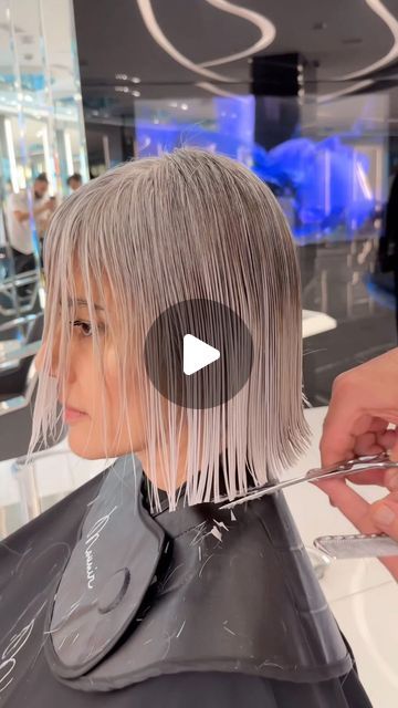 Bob Hair Colour Ideas, Chin Length Gray Hairstyles, Silver Hair Bob Haircut, Gray Hair Bob, Short Gray Hair Over 50, Silver Hair Bob, Medium Lenth Hair, 2 Tone Hair Color, Gray Hair Ideas