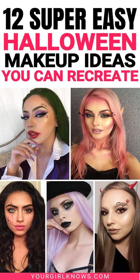 If you suck at creating cool Halloween makeup looks just like me, then girl, here are 12 super easy Halloween makeup looks are 100% everything you can create and still will help you STAND OUT in the party! Check them out else you'll miss them forever, haha | hallowen makeup easy | halloween makeup looks easy | cute halloween makeup easy | halloween makeup easy simple | halloween makeup easy simple last minute | halloween makeup cute | Easy Cute Halloween Makeup, Halloween Makeup Easy Simple, Simple Halloween Makeup Ideas, Easy Skeleton Makeup, Easy Halloween Makeup Looks, Creepy Doll Costume, Easy Halloween Face Painting, Easy Halloween Nails Design, Maquillage Halloween Simple