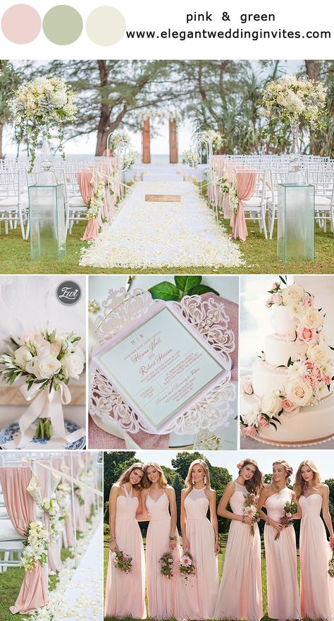 Romantic Blush Pink Wedding, Pale Pink And Sage Green Wedding, Blush Pink Wedding Ideas, Light Green Wedding Ideas, Weddings Inspiration Romantic, Wedding Pink Theme, Light Pink And White Wedding, Blushing Pink Wedding, Pastel Pink Wedding Theme