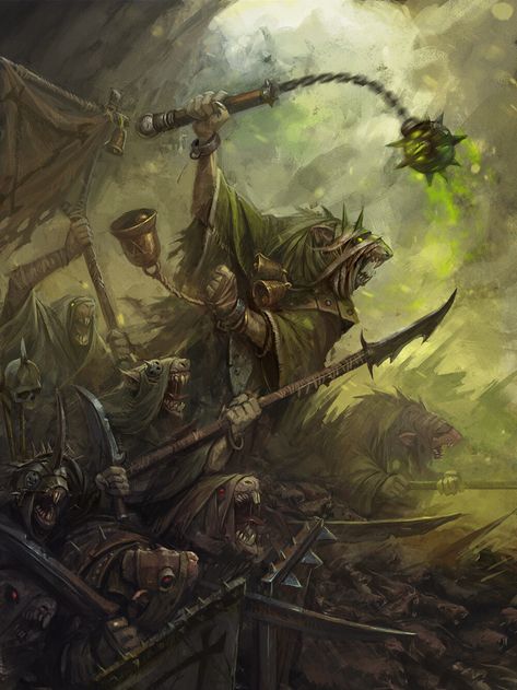 Skavens, Klaher Baklaher on ArtStation at https://www.artstation.com/artwork/oAR3Dq Warhammer Skaven, Warhammer Fantasy Roleplay, Instagram Thoughts, Warhammer Aos, Fantasy Battle, Warhammer Art, Fantasy Pictures, Magical Art, Fantasy Setting