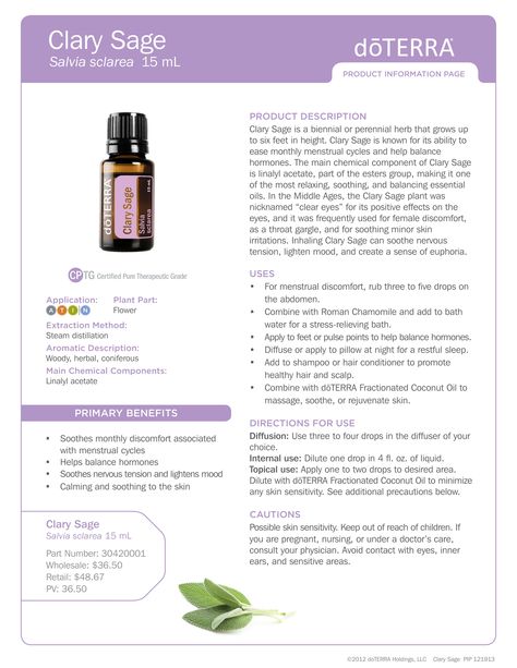 Clary Sage Product Information Page #doterra #essentialoil #clarysage Living Naturally, Terra Essential Oils, Doterra Oils Recipes, Doterra Blends, Black Pepper Essential Oil, Doterra Oil, Doterra Essential Oils Recipes, Homemade Essential Oil, Essential Oils Guide