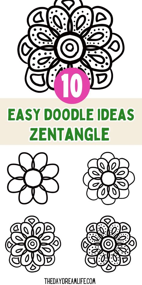 Zentangle Doodles Made Easy With Free Templates. Witchy Doodles Simple, Doodling Ideas Patterns, Easy Doodle Art For Beginners, Simple Doodles Step By Step, Doodles Aesthetic Easy, Doodle Patterns Simple, Cat Doodle Easy, Full Page Doodle Pattern, Rainbow Doodles