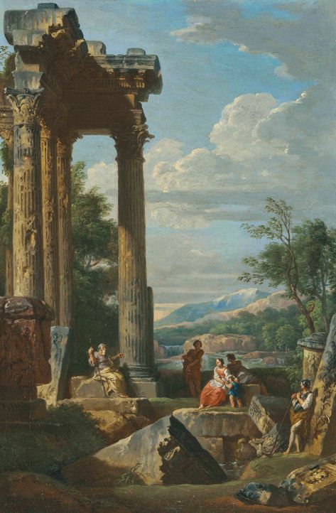 Giovanni Paolo Panini (Piacenza 1691-1765 Rome) | An architectural capriccio with an apostle preaching | 18th Century, Paintings | Christie's Famous Roman Paintings, Old Rome Painting, Ancient Rome Paintings Aesthetic, Old Paintings Greek Gods, Ancient Paintings Greece, Greece Painting Wallpaper, Roman Oil Painting, Baroque Nature Painting, Famous Old Paintings Art History