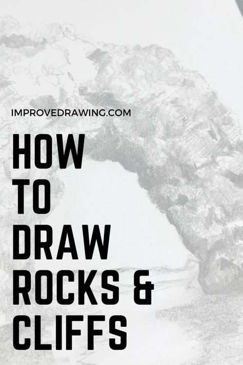 How to Draw Rocks and Cliffs Rock Cliff Drawing, Drawing Rocks Pencil, How To Draw Rocks Step By Step, How To Draw Cliffs, How To Draw A Rock, How To Draw Rocks, Rock Texture Drawing, Stone Wall Drawing, Cliff Drawing