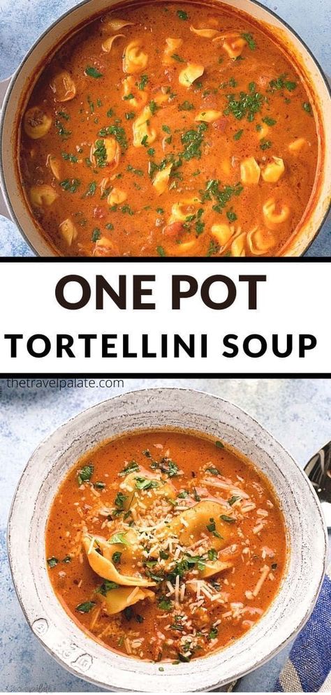 This 30 minute creamy beef tortellini soup recipe from The Travel Palate is the ultimate in comfort food. It's loaded with ground beef, tender cheese stuffed pasta, and full of tomato flavor. It's a favorite one pot dinner idea. Sure to be a new family favorite! Dried Tortellini Recipes, Creamy Beef Tortellini, Beef Tortellini Soup, One Pot Tortellini, Cheese Stuffed Pasta, Beef Tortellini, Creamy Tortellini Soup, Creamy Tortellini, Stuffed Pasta