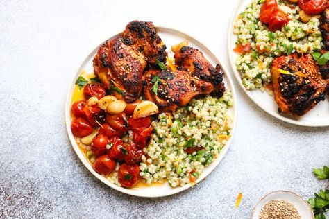 Calabrian Balsamic Chicken Thighs | Lindsey Eats Balsamic Chicken Thighs, Balsamic Chicken Recipes, Garlic Balsamic, Balsamic Vinegar Chicken, Marinated Chicken Thighs, Roasted Cherry Tomatoes, Balsamic Chicken, Summer Kitchen, Roasted Tomatoes