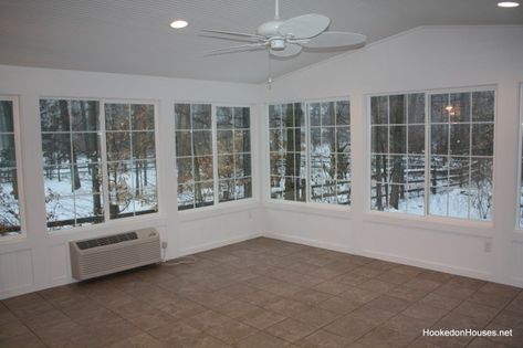 empty sunroom in Dec '10 Decorate Sunroom, Decorate A Sunroom, Sunroom Makeover, Sunroom Remodel, Ektorp Sofa, All Season Room, Screened Porch Designs, Enclosed Porch, 4 Season Room