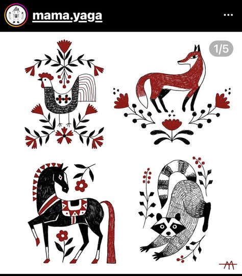 Folk Fox Tattoo, Folktale Tattoo, Ukrainian Folk Art Tattoo, Russian Folk Art Illustration, American Traditional Folk Tattoo, Deer Folk Art, Polish Folk Tattoo, Dnd Tracker, Scandanavian Tattoo