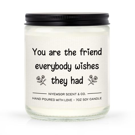 PRICES MAY VARY. 【BEST FRIEND GIFTS FOR WOMEN】- Brighten your best friend’s day with this elegant friendship gift candle. " you are the friend everybody wishes they had", embellished with heartwarming quotes, this candle is an ideal representation of your love and care. It’s a best friend gift that guarantees to create an unforgettable moment! 【FRIENDSHIP GIFTS FOR WOMEN FRIENDS】- Created to commemorate the warmth and constancy of your treasured friendship, this delightful candle is sure to conv Friendship Day Gifts, Heart Warming Quotes, Best Friend Birthday, Friend Birthday Gifts, Friendship Gifts, Birthday Gifts For Women, Friend Birthday, Candle Gift, Brighten Your Day