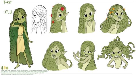 Rainforest Character Design, Cartoon Character Reference Sheet, Tree Character Design Concept Art, Spring Character Design, Green Hair Character Design, Forest Character Design, Plant Character Design, Nature Character Design, Character Concept Sheet