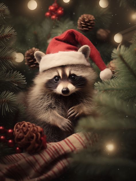 Download free HD stock image of Ai Generated Christmas Christmas Raccoon Wallpaper, Christmas Illustration Design, Merry Christmas Images Free, Christmas Raccoon, Raccoon Art, Christmas Card Illustration, Artsy Background, Christmas Forest, Wild Animals Pictures