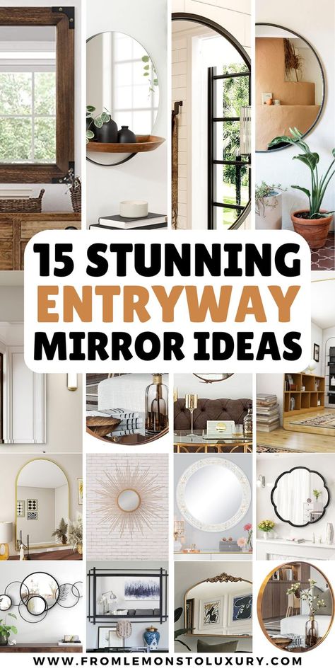 entryway mirror ideas Entryway Mirror And Table, Mirror Wall Entryway, House Entrance Ideas Entryway, Entryway Mirror Ideas, Small Kitchen Cabinets Ideas, Entry Table With Mirror, Small House Decorating Ideas, Gorgeous Entryway, Mirror And Table