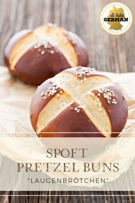 Homemade Pretzel Buns, Savory Buns Recipe, Sourdough Pretzel Buns, Pretzels Buns, Pretzel Buns Recipe, Bread Buns Recipe, Pretzel Rolls Recipe, Flammkuchen Recipe, Pretzel Bun Recipe