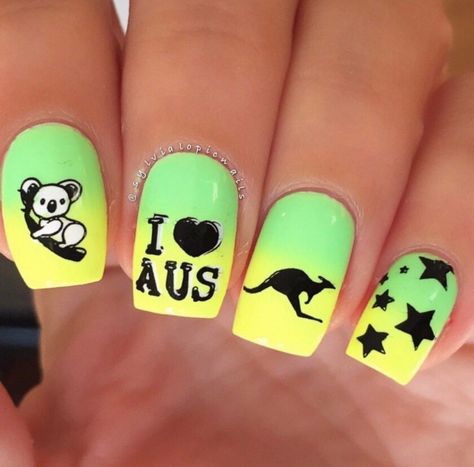 Koala Nails, Koala Accessories, Bike Nails, Australia Nails, Nails Australia, Football Nails, Festive Nails, New Nail Art Design, Green Nail Art