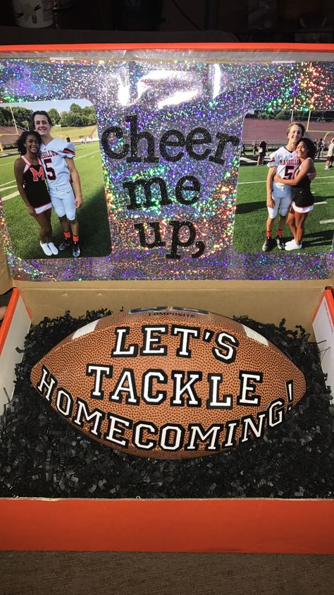 Football player asking cheerleader to homecoming #Homecoming #Cheerleader #Football #TackleHomecoming #HomecomingProposal #AskedToHomecoming #HomecomingDate Tackle Homecoming With Me, Homecoming Proposal Ideas Football Cheerleader, Cheerleader Homecoming Proposal Ideas, Football Homecoming Proposals, Football Proposal, Hoco Asks, Hoco Boards, Asking To Homecoming, Hoco Posters