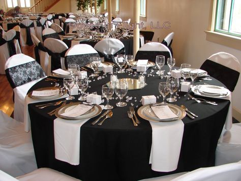 black white red gold reception decorations | Pink Embroidered Overlays Black And White Ball Decorations, Black And Silver Table Decorations, Black White And Silver Party Decorations, Black And Silver Table Setting, Male Party Decorations, White Party Foods, Black And White Party Decorations, Gold Table Decorations, Black And Gold Party Decorations