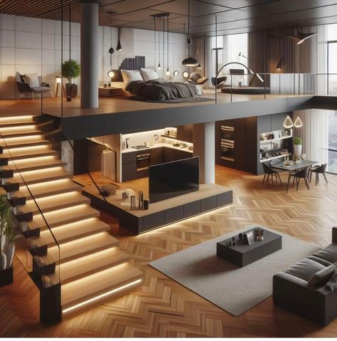 Penthouse Design, Loft House Design, Loft Interior Design, Tiny House Loft, House Loft, Loft Interiors, Loft House, Modern Loft, Loft Design