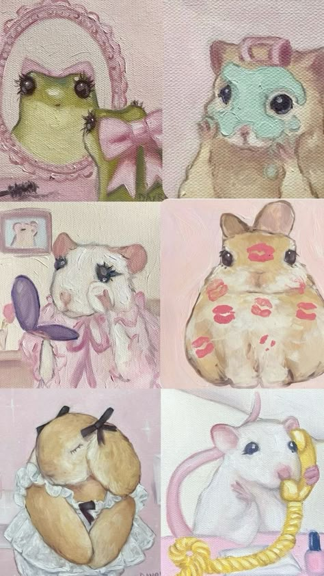 Cute Fictional Animals, Cute Drawings To Paint, Easy Creative Art Ideas, Cute Paintings Animals, Pink Art Aesthetic Drawing, Aesthetic Cute Things, Trendy Art Paintings, Stuff To Print Out, Visual Art Ideas