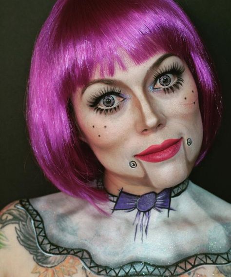 Ventriloquist Makeup, Marionette Costume, Puppet Makeup, Creepy Doll Makeup, Doll Makeup Halloween, Circus Makeup, Puppet Costume, Halloweenský Makeup, Make Up Designs