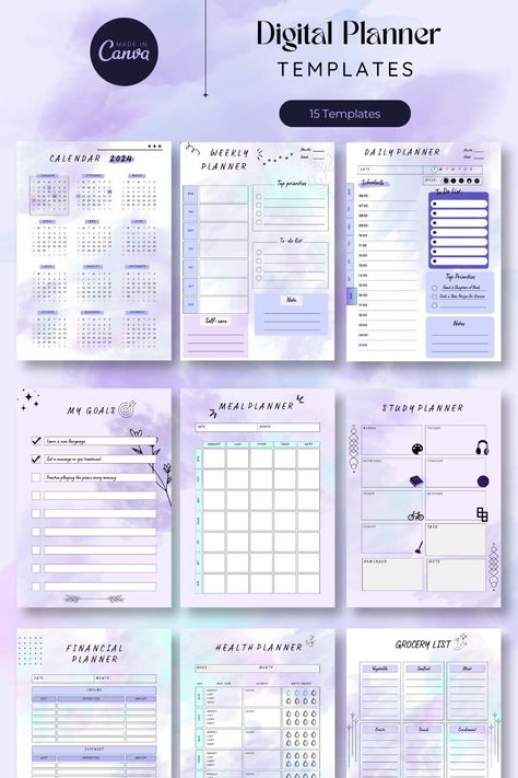 2024 Digital Planner Templates Undated Digital Planner, Daily, Weekly, & Monthly Planner digitalplannertutorial #homeschoolplannerprintable #hobonichiplanner #christianplanner🍷. Planner Organization Ideas Layout, Study Planner Free, Books Marks, Planner Layout Templates, Planner Weekly Layout, Daily Planner Notepad, Digital Planner Template, Travel Planner Template, Weekly Planner Free Printable