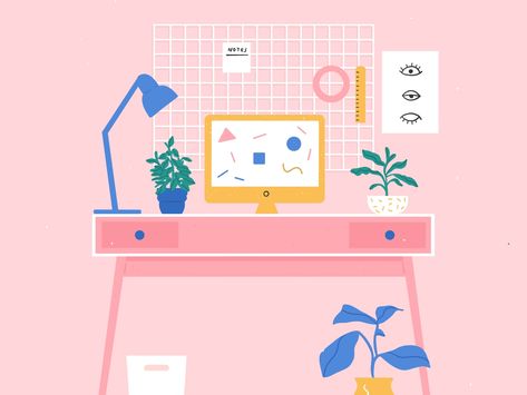 Shapes by Charly Clements | Dribbble | Dribbble Interiors Illustration, Desk Illustration, Midcentury Illustration, Plant Study, Bedroom Drawing, Graphisches Design, Interior Illustration, Personalised Christmas Cards, Flat Illustration