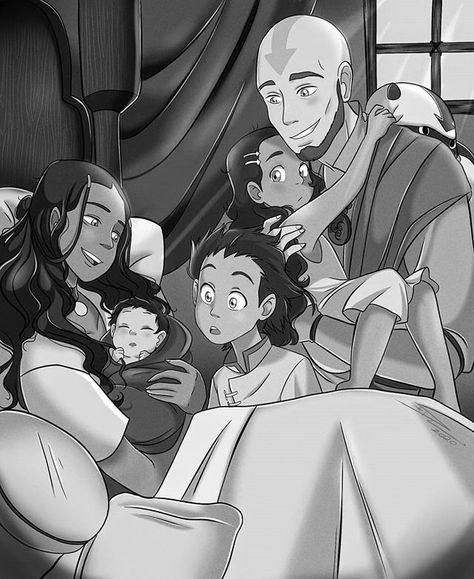 "meet your little brother" - Katara, baby Tenzin, Bumi' Kya and Aang (Appa too!) >>> this is so pure | Artist: (@lucky_chan34dl) • Instagram Sokka Zuko, Aang Katara Sokka, Aang Katara, Big Happy Family, Avatar Studios, Avatar Ang, Avatar Kyoshi, Avatar Legend Of Aang, Cartoon Movie Characters