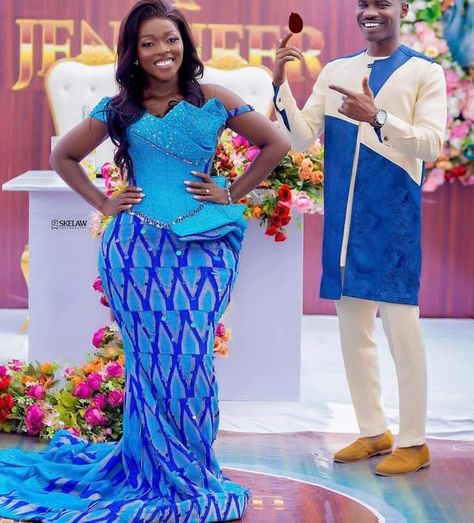 Blue Kente, African Party Dresses, Kente Dress, Kylie Dress, Couple Fashion, Kente Styles, Classy Wedding Dress, Dinner Dress Classy, Kente Cloth